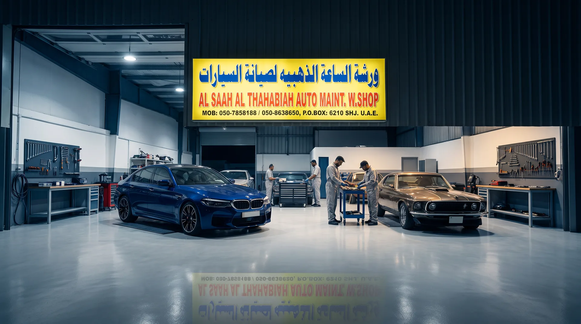 Technicians servicing Volvos across the workshop floor