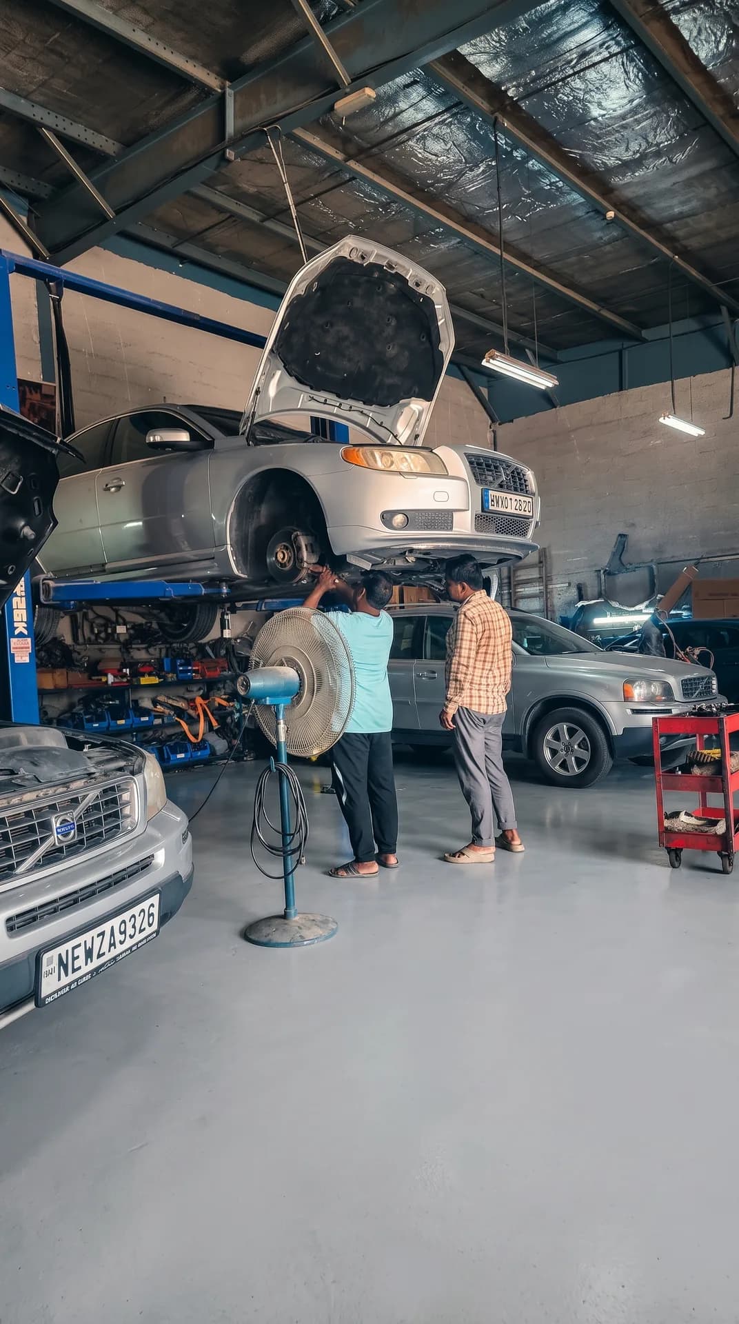 Close-up of workshop craftsmanship on a Volvo